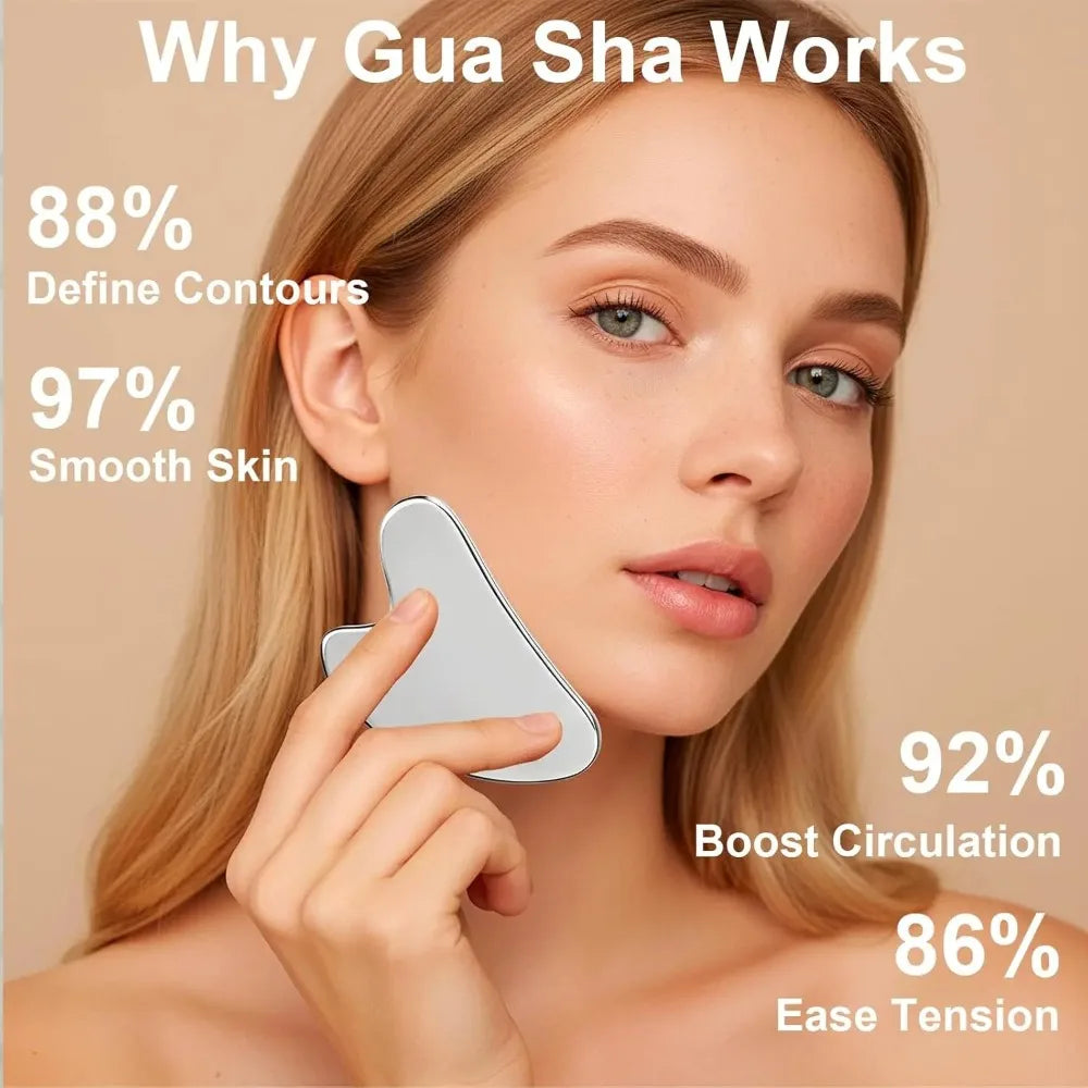 Kit Massage Visage – Gua Sha Inox, Rouleau Glaçant & Brosse Drainante