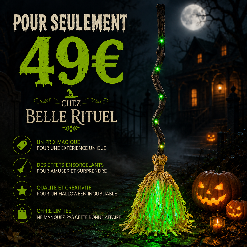 Balai de Sorcière Animé Halloween – Lumières, Sons & Mouvement