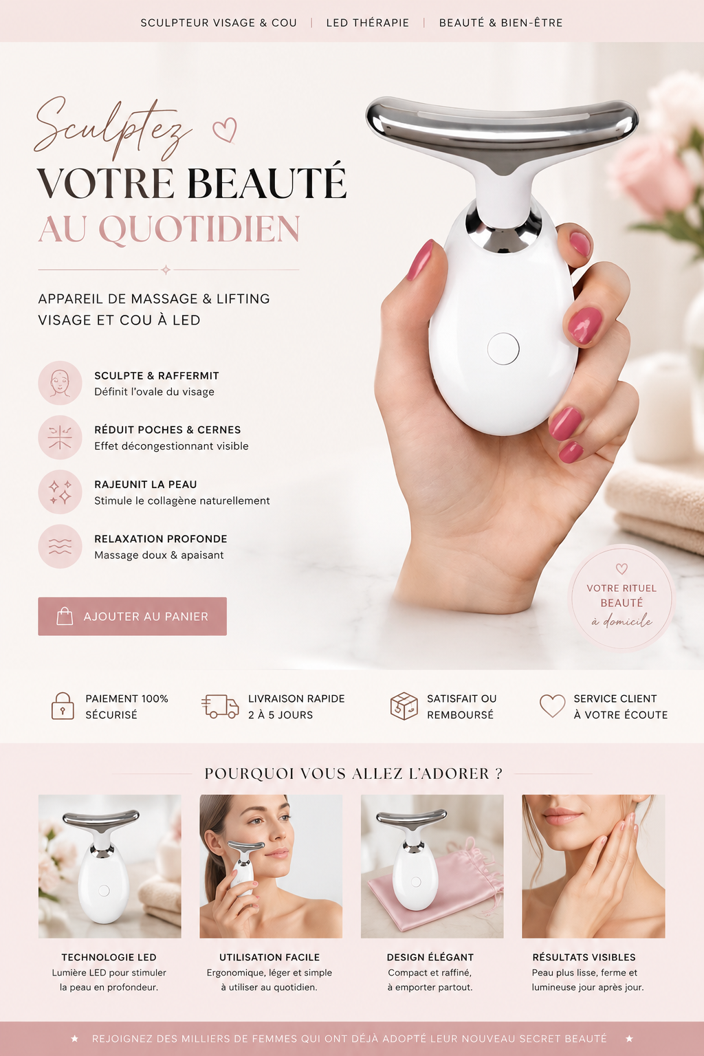 Sculpteur de Visage – Appareil Anti-Âge Ions, Vibrations & LED