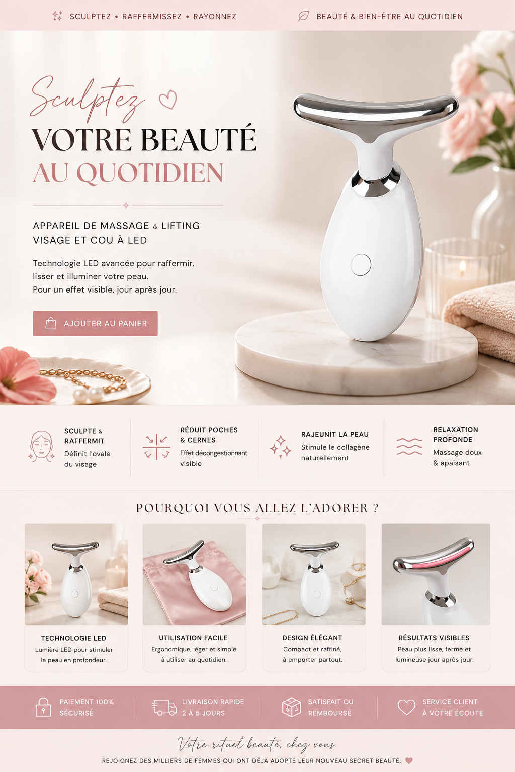 Sculpteur de Visage – Appareil Anti-Âge Ions, Vibrations & LED