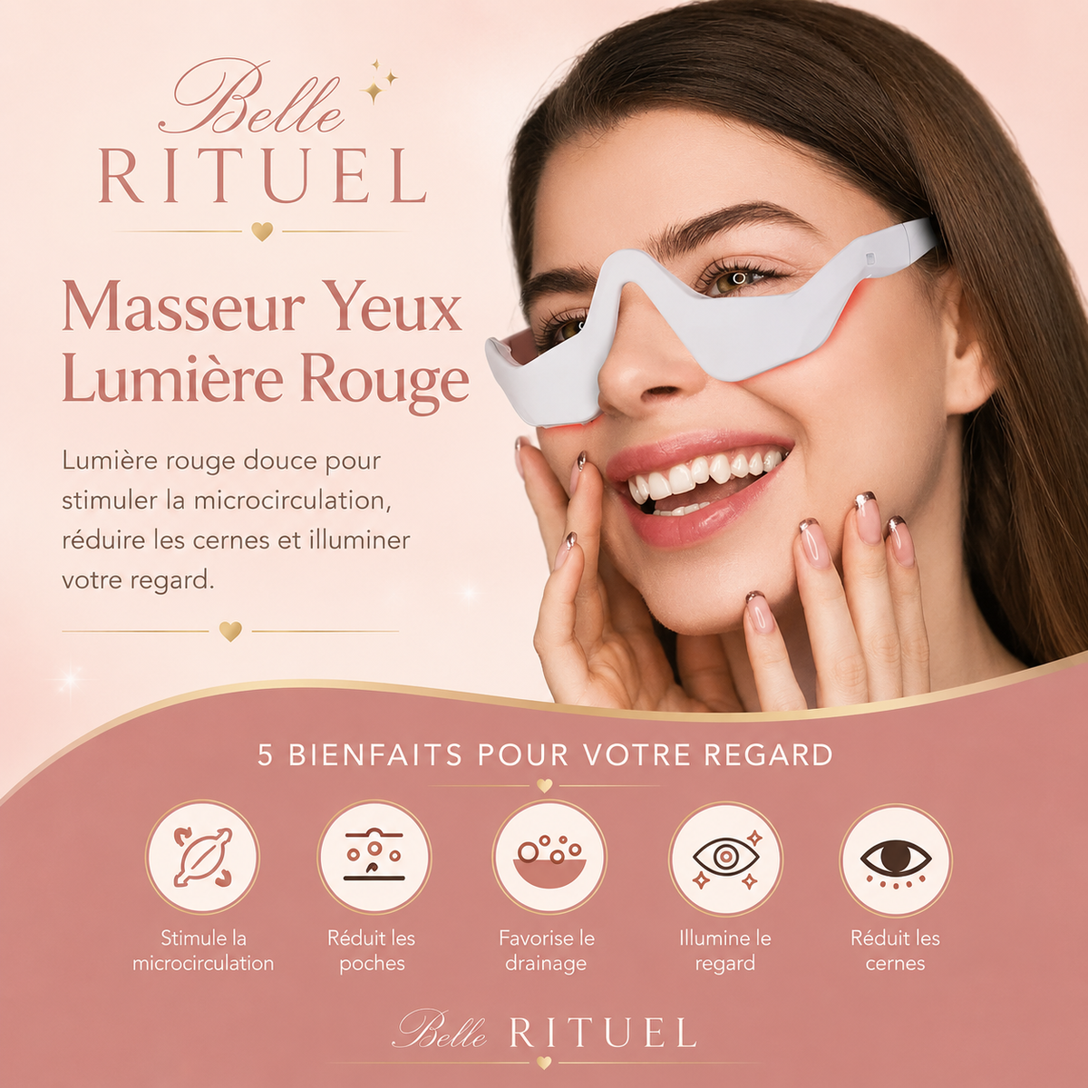 Masseur Yeux 3D Lumière Rouge | Anti-Cernes, Poches & Regard Éclatant
