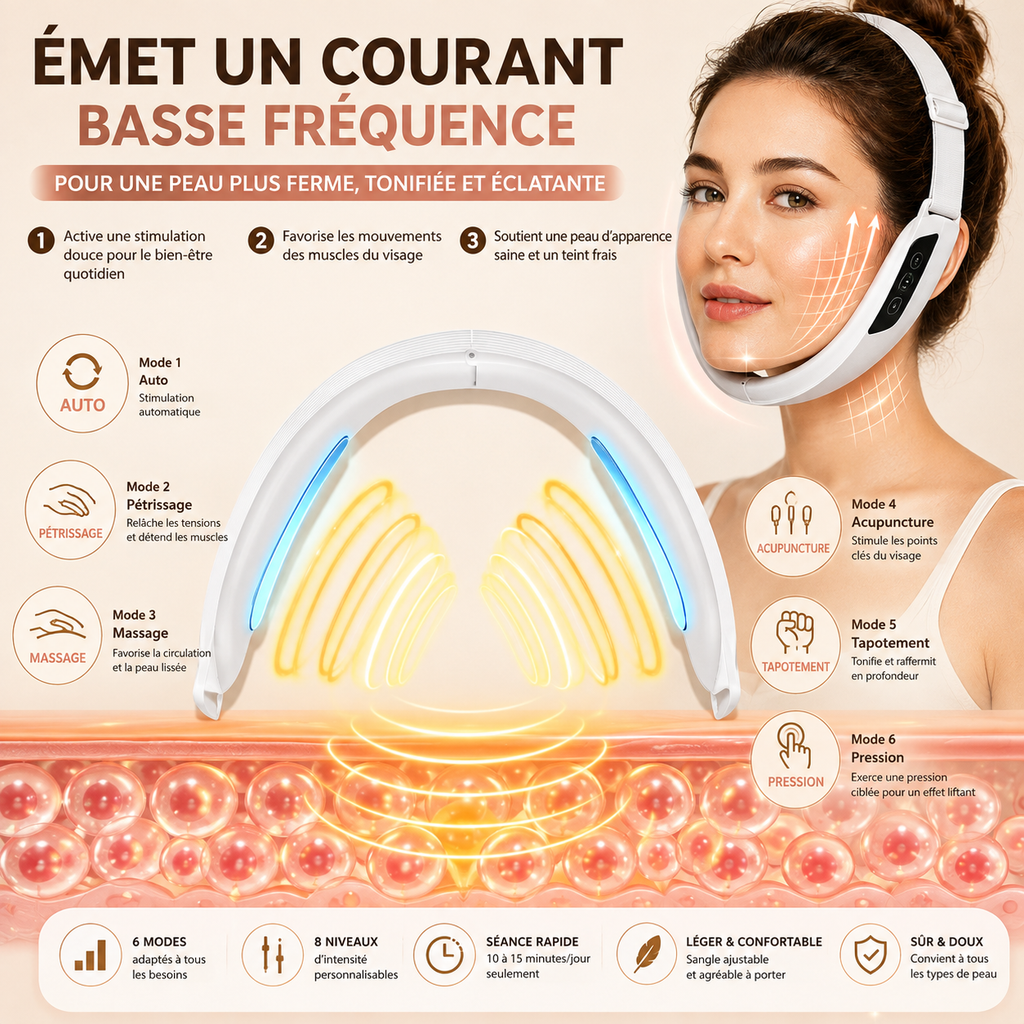 Appareil Lifting Visage Électrique | 6 Modes · 8 Niveaux · LED 5 Couleurs