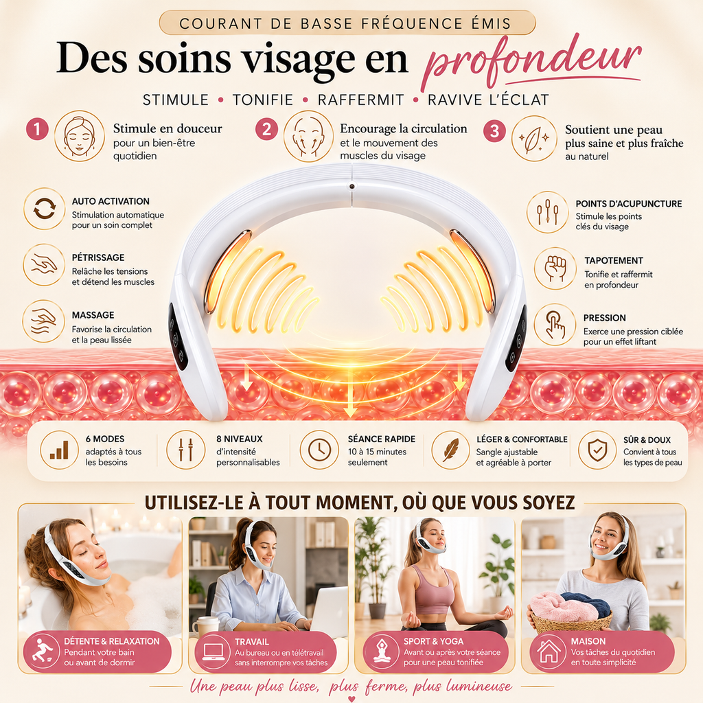 Appareil Lifting Visage Électrique | 6 Modes · 8 Niveaux · LED 5 Couleurs