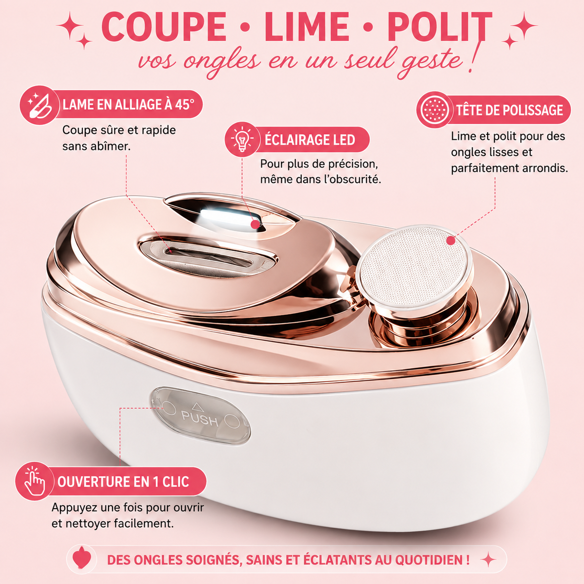 Coupe-ongles Électrique avec Lumière LED — Manucure & Pédicure pour Bébé et Adulte