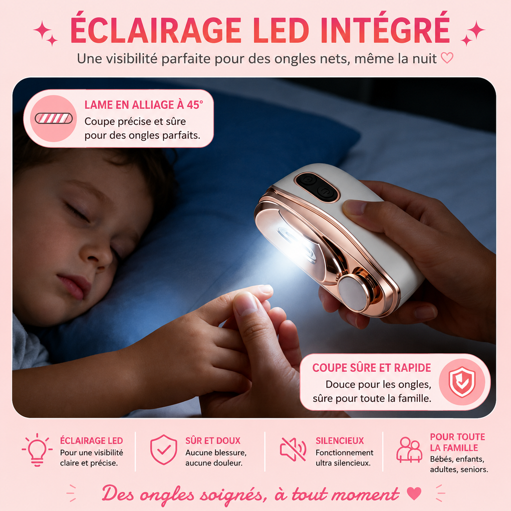 Coupe-ongles Électrique avec Lumière LED — Manucure & Pédicure pour Bébé et Adulte