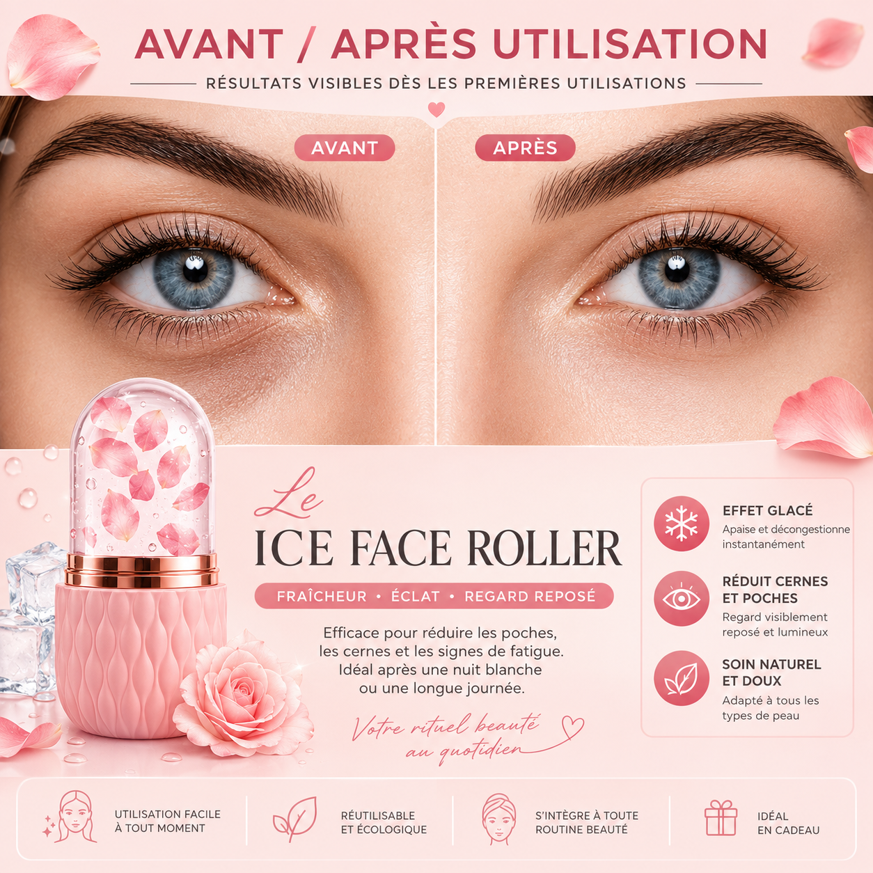 Rouleau Glaçant Visage – Soin Raffermissant & Éclat