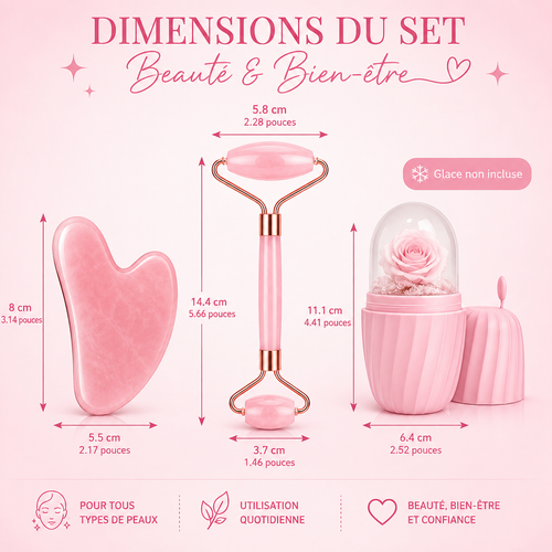 Coffret Rituel Visage – Rouleau Facial & Gua Sha en Résine (3 pièces)