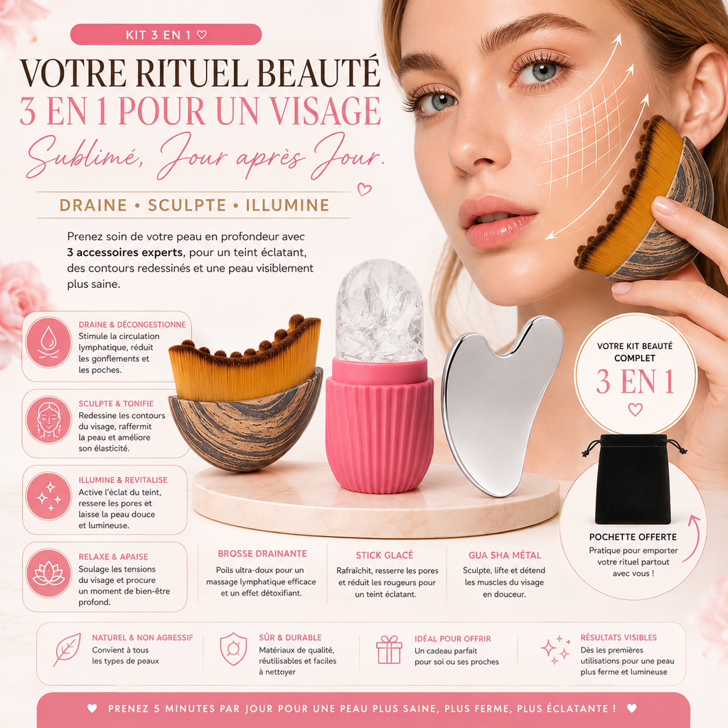 Rituel Visage 3-en-1 — Rouleau Glacé, Gua Sha & Drainage Lymphatique
