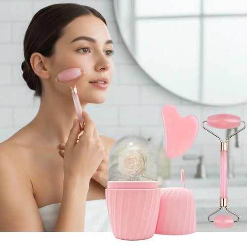 Coffret Rituel Visage – Rouleau Facial & Gua Sha en Résine (3 pièces)