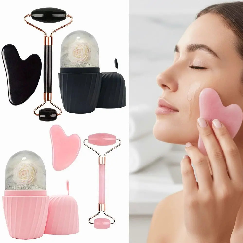 Coffret Rituel Visage – Rouleau Facial & Gua Sha en Résine (3 pièces)