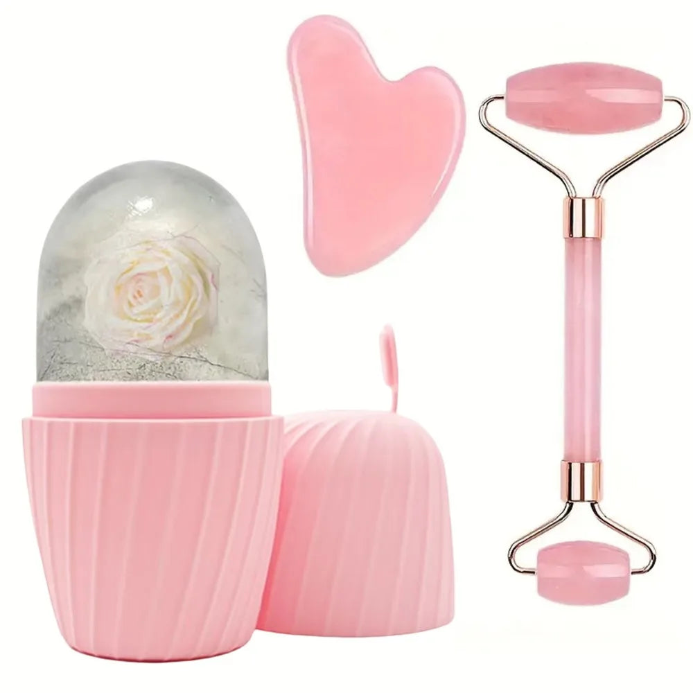 Coffret Rituel Visage – Rouleau Facial & Gua Sha en Résine (3 pièces)