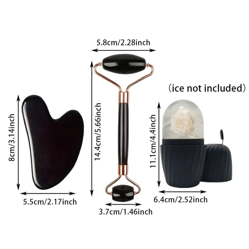Rituel Sculpté 3-en-1 — Rouleau Facial Résine, Gua Sha & Massage Glacé