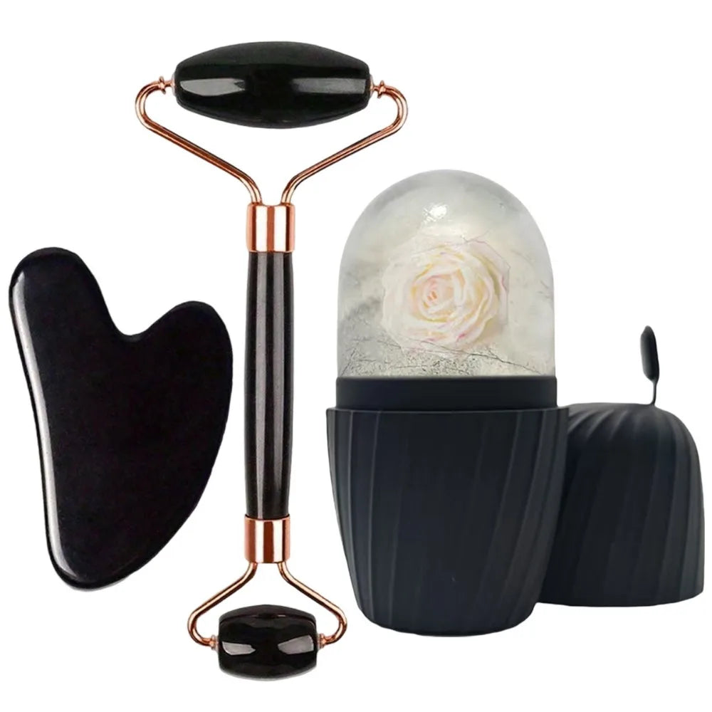 Coffret Rituel Visage – Rouleau Facial & Gua Sha en Résine (3 pièces)