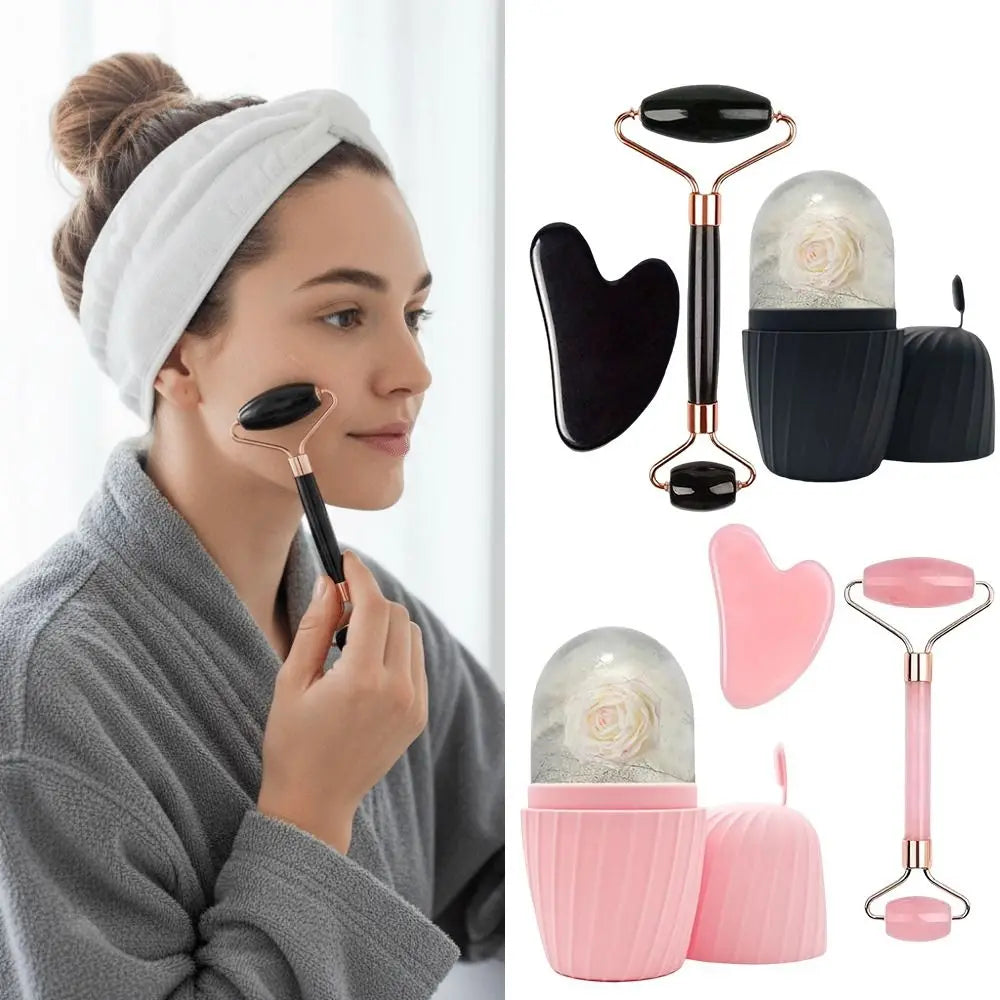 Coffret Rituel Visage – Rouleau Facial & Gua Sha en Résine (3 pièces)
