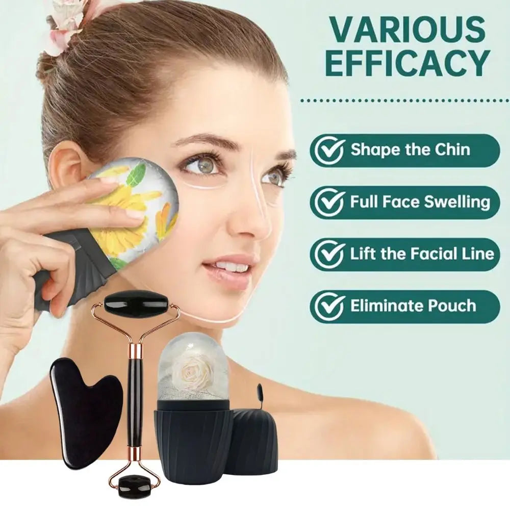 Coffret Rituel Visage – Rouleau Facial & Gua Sha en Résine (3 pièces)